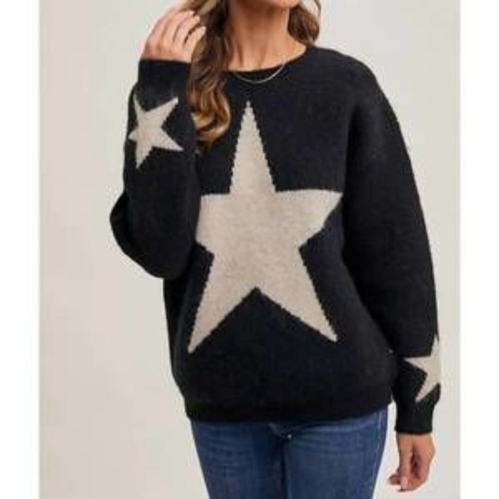 NWT Bluivy Black and Beige Star Sweater